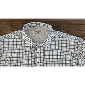 Collars & Co Mens Dress‎ Collar Polo Medium Blue White Plaid Shirt NEW